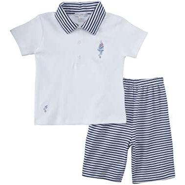 Kissy Kissy Bermuda Short Set - Topsail Blue Stripe-Simply Green Baby