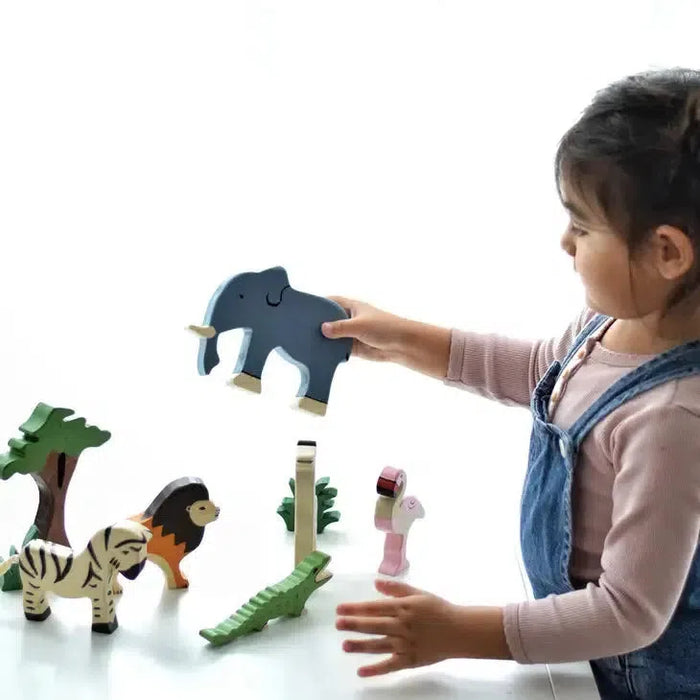 L + Wood Wooden Safari Animals Set-Simply Green Baby