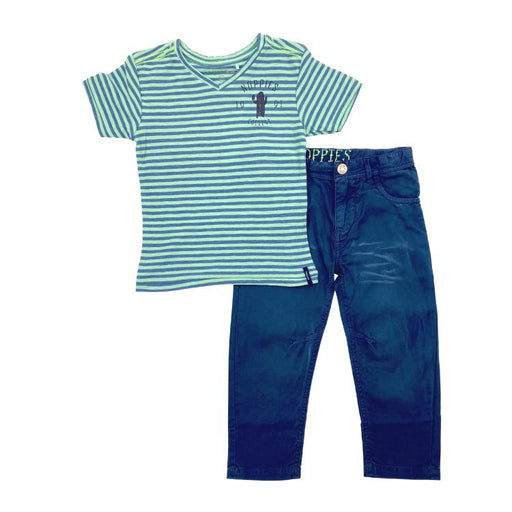 Noppies Kids Bob Jersey Tee + Navy Pants Set-Simply Green Baby