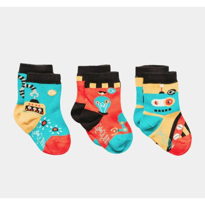 Q For Quinn - Organic Socks, Inside A Robot (3 pairs)-Simply Green Baby