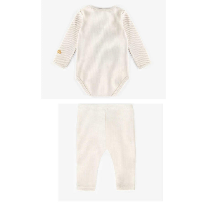 Souris Mini Organic Cotton Henley Collar Bodysuit + Leggings, Cream-Simply Green Baby