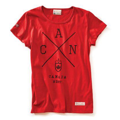Women's Cross Canada T-Shirt, Heritage Red-Simply Green Baby